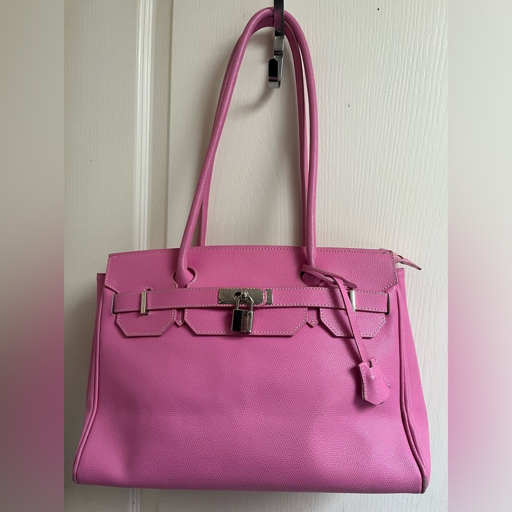 Pink leather satchel made in Italy